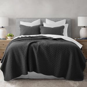 HORIMOTE HOME 100% Cotton Quilt Queen Size, Charcoal Soft Lightweight Cotton Bedspread Coverlet 3 Pieces Scalloped Edge Geometric Stitching Quilt Bedding Set with 2 Sham for All Season, 90 x 96 inches