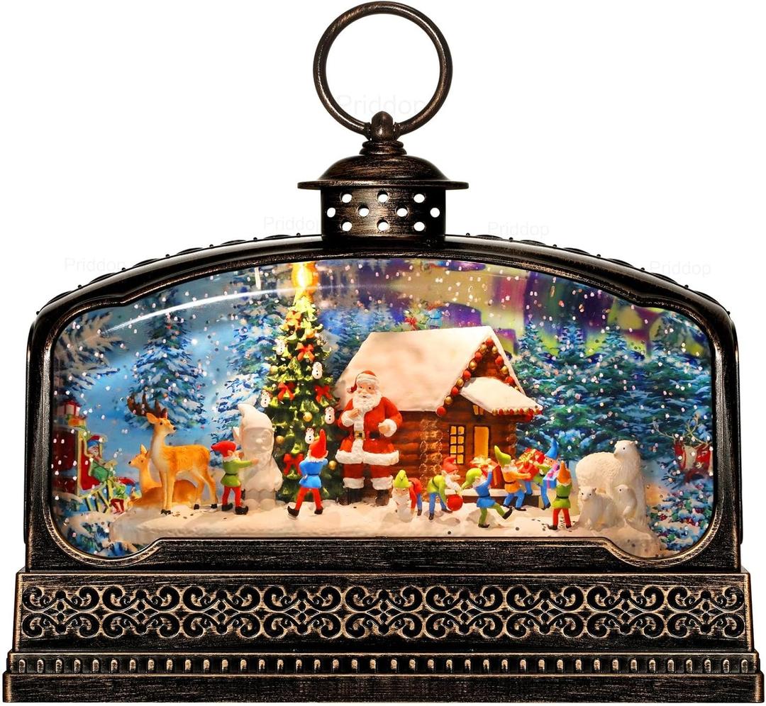 Christmas Snow Globe Christmas Decorations Gifts Santa Claus Snowman Church Gnome House Bear Deer Tree USB/Battery Timer Music Glitter Snowfall Lantern