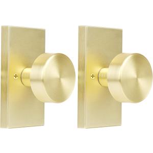 2 Pack Gold Dummy Door Knob Interior,Satin Brass Bifold and Closet Door Knobs Inactive Dummy Door Handles