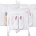 Shoe Dryer Bag, Mingting Large Wash Dry Net Bag 15.7x15.7 Inch for Sneaker Shoes Laundry Dryer Bags with Zipper and Strap for Most Dryers Door,White(3 Pack)