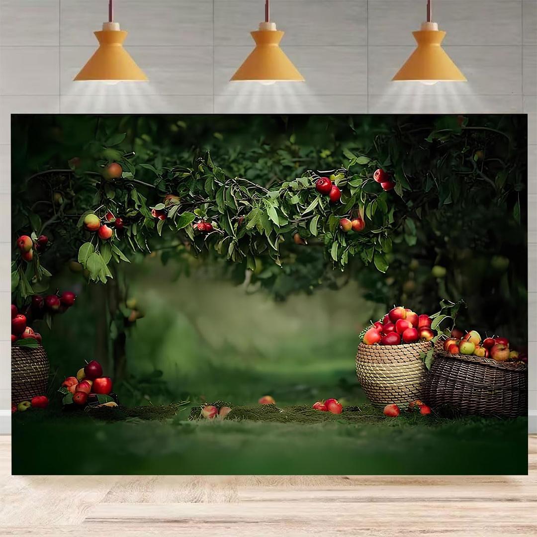 Apple Trees Orchard Photography Background Fruit Harvest Season Holiday Farm Event Party Decoration Backdrop Green and Red Apples Green Leaves Princess Girl Child Party Background (7X5FT)