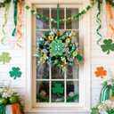 idyllic Irish Festival Aloe Green 22 Inch St Patricks Day Wreath, Four Leaf Clover Wood Sign with Green White Bow, Shamrock Decorations for Front Door Window Indoor Outdoor Holiday Decor
