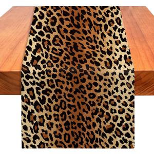 Leopard Print Table Runner 72 Inches Long, Animal Style Table Runner Dresser Scarves, Wildlife Safari Burlap Dining Room Table Decor for Kitchen Farmhouse Indoor Outdoor Home Party