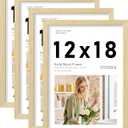 12x18 Picture Frame Set of 4, Natural Solid Wood Picture Frames, Display 12x18 Photos without Mat, Horizontal or Vertical Wall Mounting Poster Frame, Oak Wood Grain