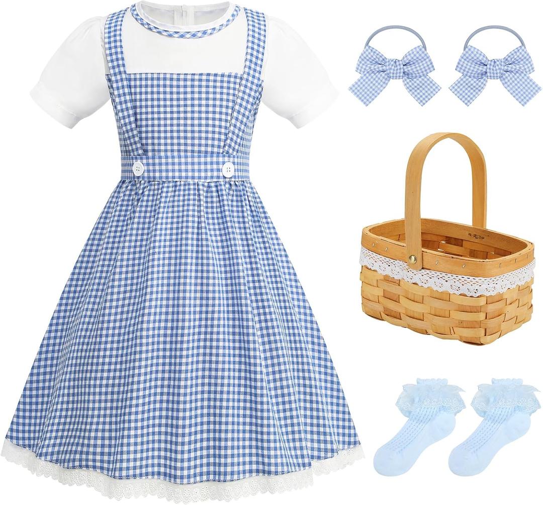 Girls Blue Plaid Costume Halloween Dress up Outfits with Accessories (150 (10-11T))