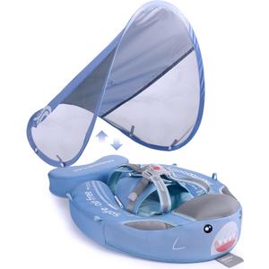 Mambobaby Baby Swim Float with Tail & UPF Sun Canopy Special Edition Blue, Medium