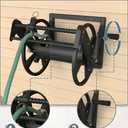 Artigarden Wall Mounted Reciprocating Garden Hose Reel with Hose Guide, Outdoor Heavy Duty Metal Water Hose Holder Storage Rack Holds 125ft of 5/8'' Hose with Brass Fitting & 3.9ft Leader Hose, Black
