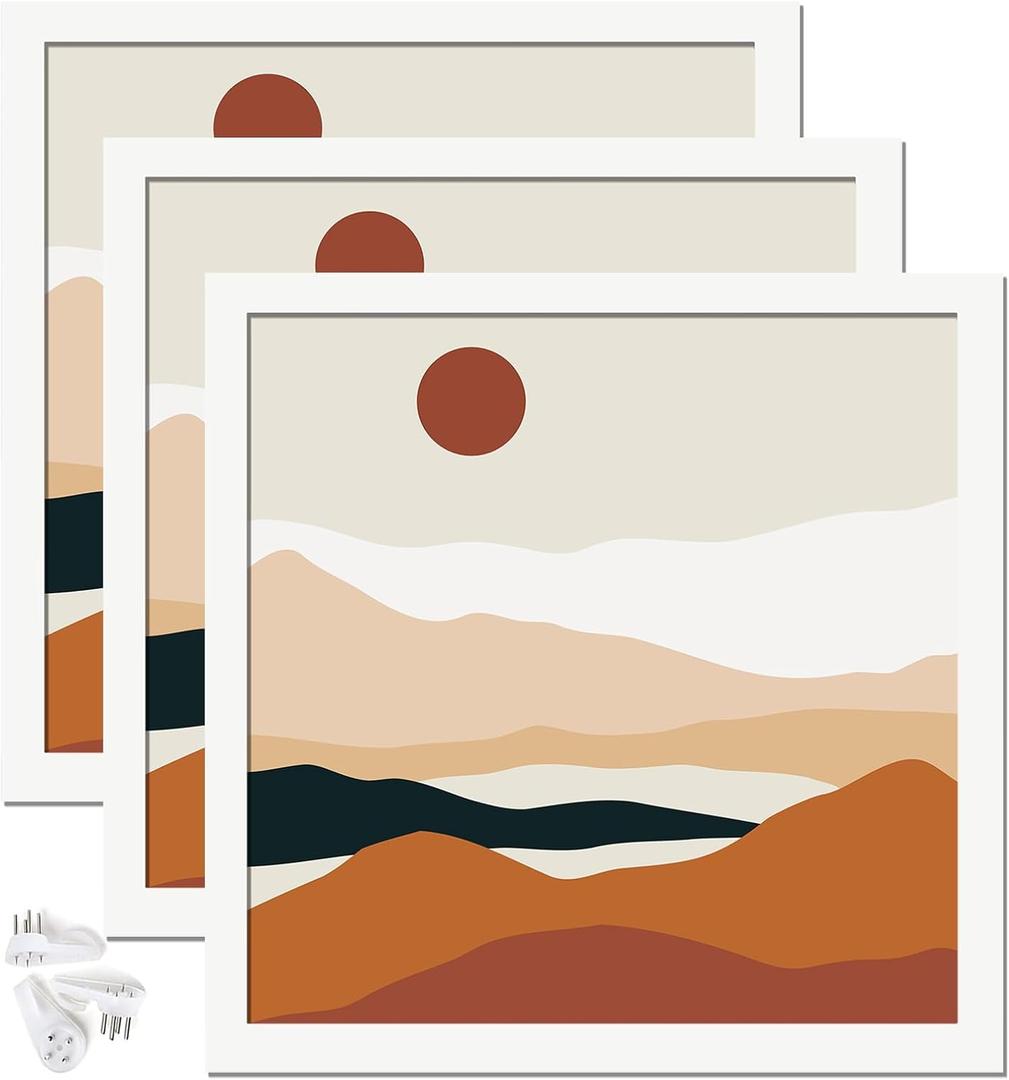 White 13x13 Picture Frame Set of 3, High Transparent Frame for 13 By 13 Square Photo Collage Canvas Poster Size Wall Mount and Tabletop Horizontally Vertically (White, 13 x 13 inches)