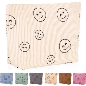 Cosmetic bag Makeup bag Preppy Cute Corduroy Toiletry bag for women travel essentials (Full beige)