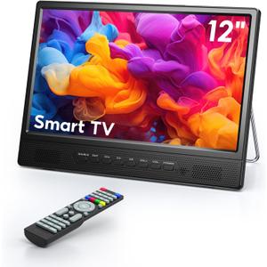 Desobry 12" Small Smart TV, LCD Small Kitchen TV with WiFi, Built-in 180Adjustable Stand/ATSC Tuner/HDMI/AV/USB for Kitchen, Bedroom, Camping, RV, Small Space