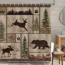 Bonhause Rustic Cabin Shower Curtain, Farmhouse Woodland Bear Deer Country Bathroom Decor 72x84 Inch Polyester Fabric Waterproof Bath Curtain with 12 Hooks