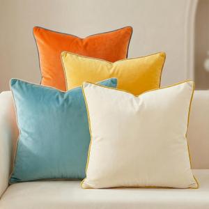 Mecatny Set of 4 Velvet Throw Pillow Covers 18x18, Soft Colorful Accent Decorative Couch Pillow Covers for Sofa Living Room, Orange/Yellow