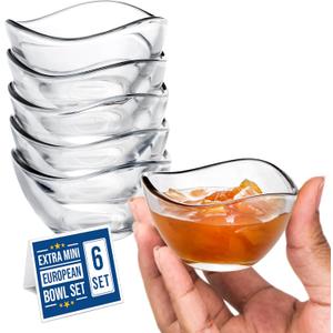 Volarium Mini Glass Prep Bowls Set of 6, 2 1/4 oz LEAD & CADMIUM FREE, Small Glass Spice Bowls for Cooking, Mise en Place, Finger Sauces, Tiny Ingredient, Transparent, Dishwasher & Microwave Safe