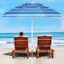 Aoxun Beach Umbrella with Tilt Pole, Portable Sand Anchor and Carry Bag, UPF 50+ Sun Shelter Air Vents Design for Outdoor (Navy Blue & White), 7ft