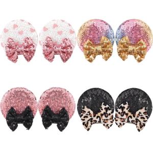 CellElection 8PCS Sequin Mouse Ears Hair Clips Glitter Hair Bows Cute Mice Ears Hair Clips Barrettes for Women Girls Hair Accessories for Costume Party Favor Christmas Decoration (Basic Colors)