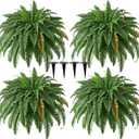 4PCS 45in Fake Ferns- Outdoor Faux Plants, Large UV Resistant Artificial Ferns for Outdoors, Weatherproof Faux Boston Fern Realistic Fake Artificial Plant for Porch Home Garden Patio Hanging Decor