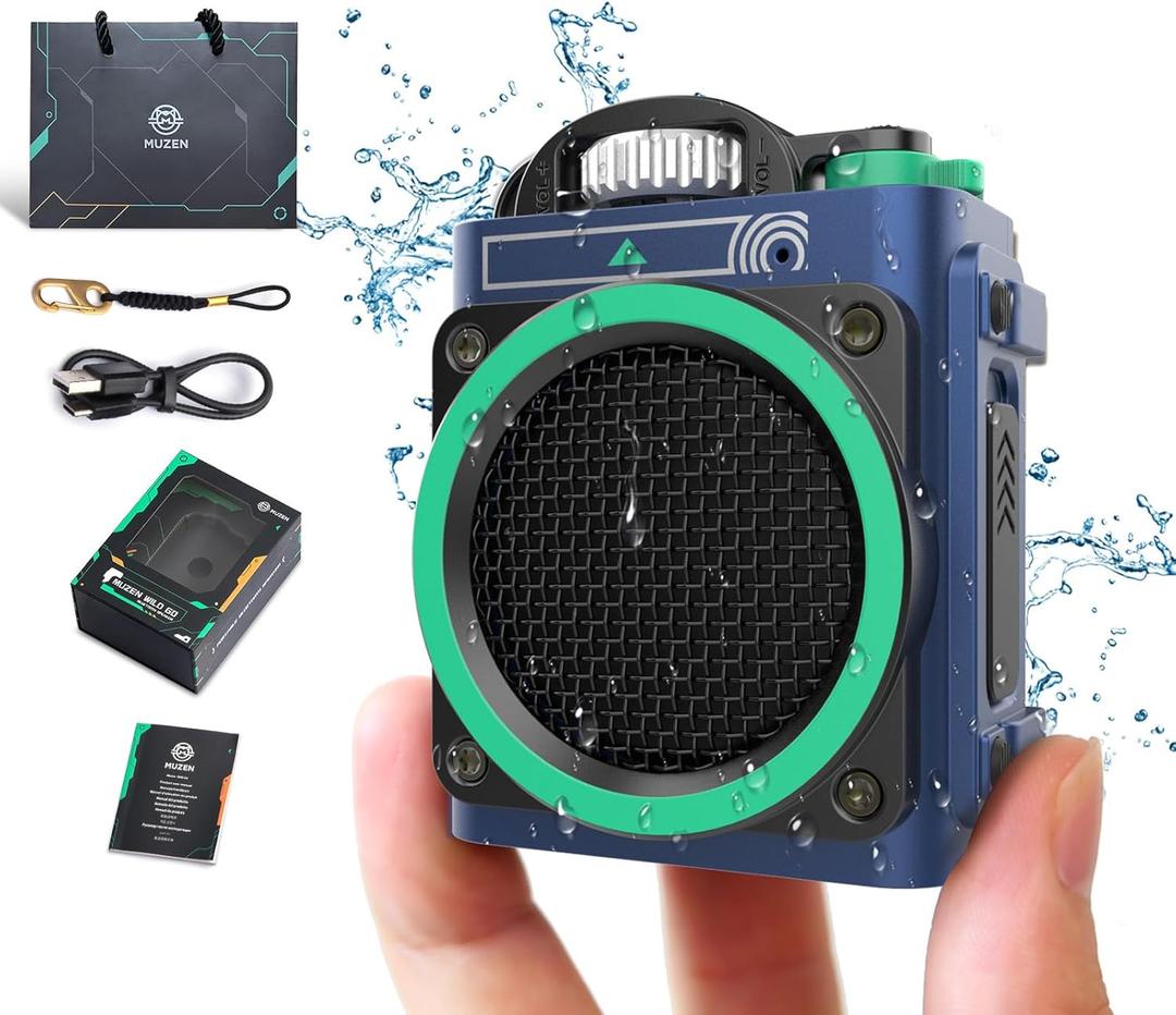 Muzen Wild Go Portable Bluetooth Speaker, IPX5 Waterproof, 8H Playtime, 36mm Speaker, Vibrant Adventurous Style, White,