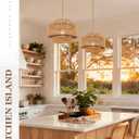 12.5" Boho Rattan Chandelier, 1-Light 3-Tier Hand Woven Pendant Light Fixture with Gold Finish, Natural Brown Hanging Light for Entryway Bedroom Hallway, Adjustable Height, AD-25050-1P-GD