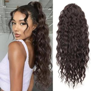 Curly Ponytail Extension Drawstring Ponytail for Black Women 24 Inch Fake Ponytail Curly Synthetic Clip in Pony Tails Hair Extensions for Daily Party Use（24 Inch,Dark Brown）