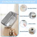 Low Entry Stainless Steel Litter Box for Small Cat, Metal Kitty Litter Boxes for Kittens Injured Cats, Shallow Litter Pan for Small & Medium Pets, Easy to Clean, Non-Stick, 17.7"Lx13.8"Wx5.9"H