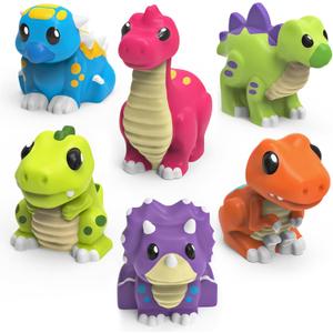 Tub Works Dinosaur Mold Free Bath Toys, 6 Pack | Sealed, No Hole Bath Toys Design Keeps Moisture Out | Soft, Squeezable & Float on Water | Easy-Grip Baby & Toddler Bath Toy Set | Great Baby Pool Toys