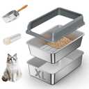 All Stainless Steel Sifting Litter Box with Lid,XL Extra Large Metal Sifting Cat Litter Box for Pine Pellets,High Sides Sifter Litter Pan System for Big Cats,Odor Control,Sifting Box Liners and Scoop