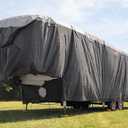 Camco ULTRAGuard 30 to 32-Ft Fifth Wheel RV Cover - Features Zipper Entry Doors & Covered Air Vents - Crafted of Spunbond Polypropylene - Storage Bag for RV Storage & Organization (45754)