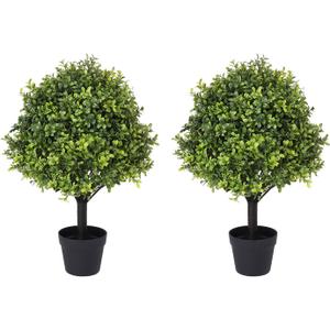 27" Faux Boxwood Plants Outdoor Set of 2, UV-Resistant Topiary Trees Artificial Outdoor Bushes & Shrubs, Realistic Fake Plants Evergreen for Planters Front Porch Outside Decor 2.3ft
