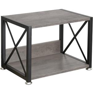 Giikin Desktop Printer Stand with 2 Tier Wood Storage Shelves, Multi-Purpose Desk Organizer for Fax Machine, Scanner, Files, Books, Printer Shelf with Adjustable Anti-Skid Feet (Gray)