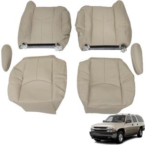 munirater 6Pcs Tan Front Leather Seat Cover Bottom and Lean Back Without headrest Hole Replacement for 2003-2006 Suburban Tahoe Yukon