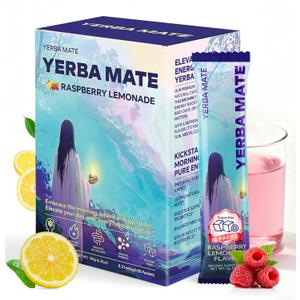 Zelfyrtisar Yerba Mate Instant Tea Powder  Clean Energy Drink for Focus & Brain Fog Support - Sugar-Free Raspberry Lemonade Flavor, 30 On-the-Go Vegan Pouches with Lions Mane, Ashwagandha & Probiotics