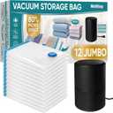 Vacuum Storage Bags with Electric Air Pump, 12 Jumbo (39.4x27.5in), Space Saver Bags with Pump, Storage Vacuum Sealed Bags for Clothes, Comforters, Blankets, Bedding