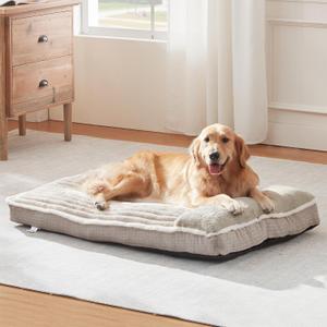 Dog Bed for Large Dogs, Dog Mattress with Pillow for Crate Kennel, Sofa pet Bed, Super Soft pet Bed for Medium, Jumbo, Small Dogs Breeds (Beige, Large:(36"x23"x3")