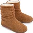 LongBay Women's Cozy Winter Slipper Boots Warm Chenille Knit Bootie Memory Foam Non-Slip Indoor Outdoor House Shoes (7-8, Camel)