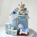 JeVenis Blue Bear Cake Decoration With Gold Balls Topper for Baby Shower and Birthday