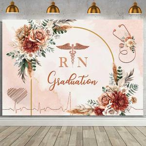 MEHOFOND 7x5ft Nurse Graduation Backdrop Rose Gold Congrats Nurse 2025 Photography Background Boho RN Graduation Party Decorations Nurse Themed Graduation Backdrop Background Photo Booth Props Supplie