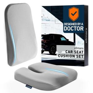 Elmara Doctor-Designed Car Seat Cushions for Driving – Car Seat Back Support, Driver Seat Cushion and Back Cushion for Car, Pillow for Driving Seat – The Ultimate Comfort Solution for Cars (Gray)