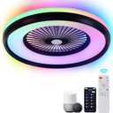 24" Bladeless Ceiling Fan with RGB Light Remote, Smart LED Ceiling Fans with Voice/App Control, Modern Low Profile Dimmable Light Ceiling Fan for Bedroom Living Room Black