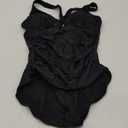 SHAPERIN Women One Piece Swimsuits Tummy Control V Neck Bathing Suits Ruched Push Up Padded Swimwear (Medium, Black)