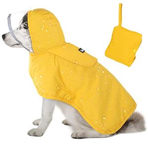 Lukovee Dog Raincoat, Adjustable Dog Rain Jacket with Clear Hooded Double Layer for Large Medium Small Dogs Puppies, Waterproof Rain Coat Poncho with Reflective Storage Pocket & Rim (Yellow, S)