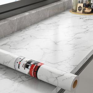 Decotalk 30 x 120 inch Marble Contact Paper Self Adhesive Wallpaper Stick and Peel Grey White Granite Countertop Contact Paper Decorative Wall Paper for Kitchen Backsplash Cabinets Island Furniture