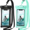 CACOE [Floatable] Floating Universal IPX8 Waterproof Phone Case 2 Pack-Up to 7.0",Adjustable Lanyard Phone Pouch,Cellphone Dry Bags for Vacation Beach Pool Kayak Cruise Travel EssentialsBlack+Green