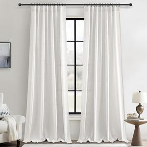 Sheer Curtains 102 Inches Long Thick Linen Pleated Beige White See Through Drapes for Patio Sliding Door 2 Panels Set, Boho Light Filtering Rod Pocket Aesthetic Privacy Window Burg(Hooks&Tiebacks) Sheer Curtains 102 Inches Long Thick Linen Pleated Beige White See Through Drapes for Patio Sliding Door 2 Panels Set, Boho Light Filtering Rod Pocket Aesthetic Privacy Window Burg(Hooks&Tiebacks)