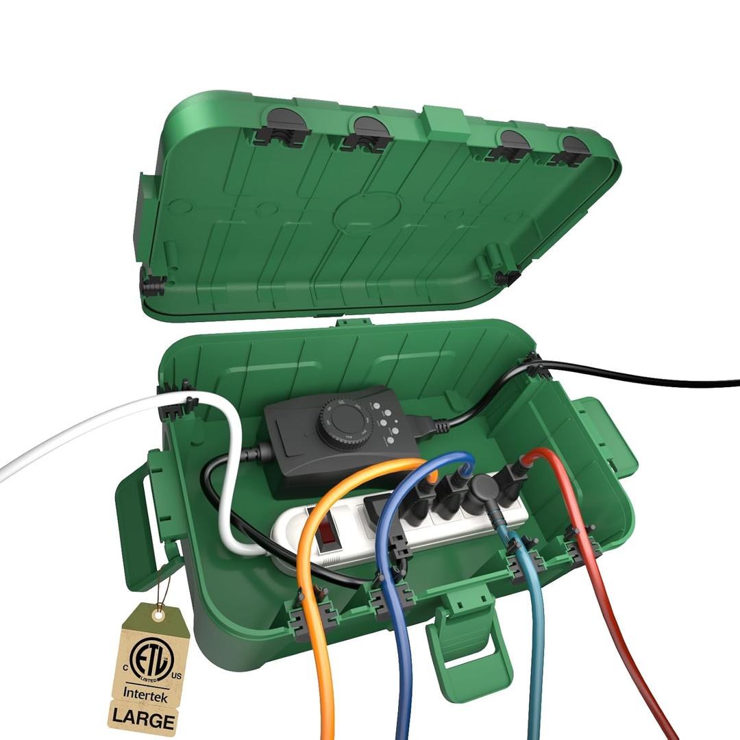 Flemoon IP54 Waterproof Electrical Box, Outdoor Plug Cover Weatherproof, for Outdoor Outlet, Timer, Extension Cord, Power Strip, String Light, Green