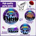 98PCS Game Birthday Party Decors Video Game Party Plates Napkins Tablecloths Neon Gaming Birthday Royale Tableware Set Gaming Disposable Table Cover for Kids Boys Girls Gamer Theme Parties Supplies