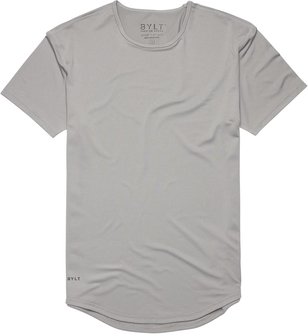 BYLT Performance Drop-Cut Men's T Shirt – Athletic Drop Cut Crewneck Tee – Moisture Wicking, Quick-Dry, Tapered Fit, Storm, XX-Large