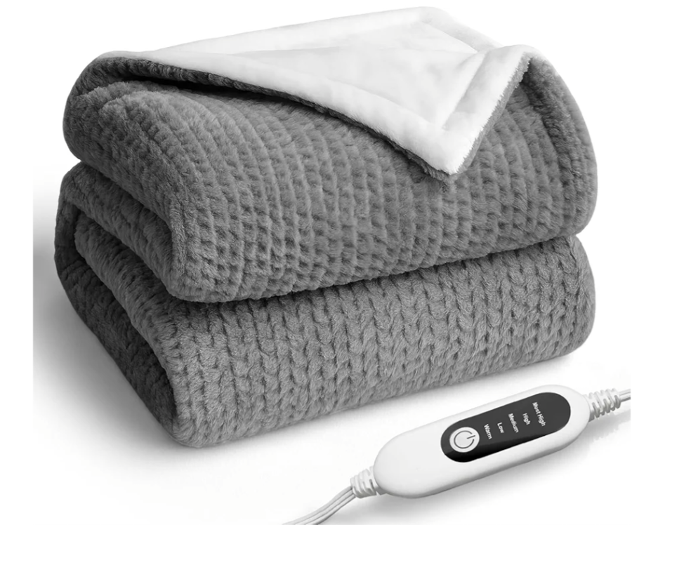 Heated Blanket Electric Blanket,Cozy Faux Rabbit Fur & Soft Flannel Warm Heater Throw Blanket with 5 Fast Heating Levels &10Hours Auto-Off Over-Heat Protection，50" x 60" (Grey)