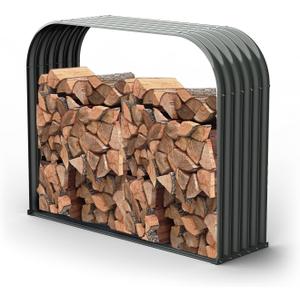 ANLEOLIFE Galvanized Steel Firewood Rack with Weatherproof Corrugated Roof (Shed-Style Log Storage), Heavy Duty Outdoor Log Holder, Rust Resistant, Trio Gray, 18"D x 54"W x 43"H