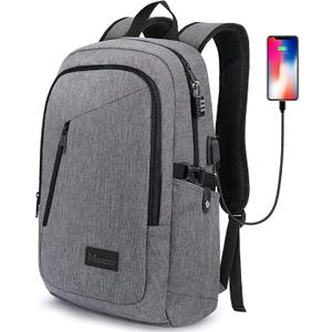 Mancro Laptop Backpack for Travel, Anti-theft Laptop Backpack for Men Business Backpack Work Daypack with USB Charging Port & Lock, Water Resistant Travel Computer Bag Daypack, Grey (15.6 inch)