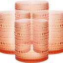 FORTESSA Orbetto Outdoor Hobnail Plastic Drinkware, 10.5 Ounce Double Old Fashioned Outdoor Glass (Set of 4), Break-Resistant Acrylic Drinkware Collection, Coral Blush